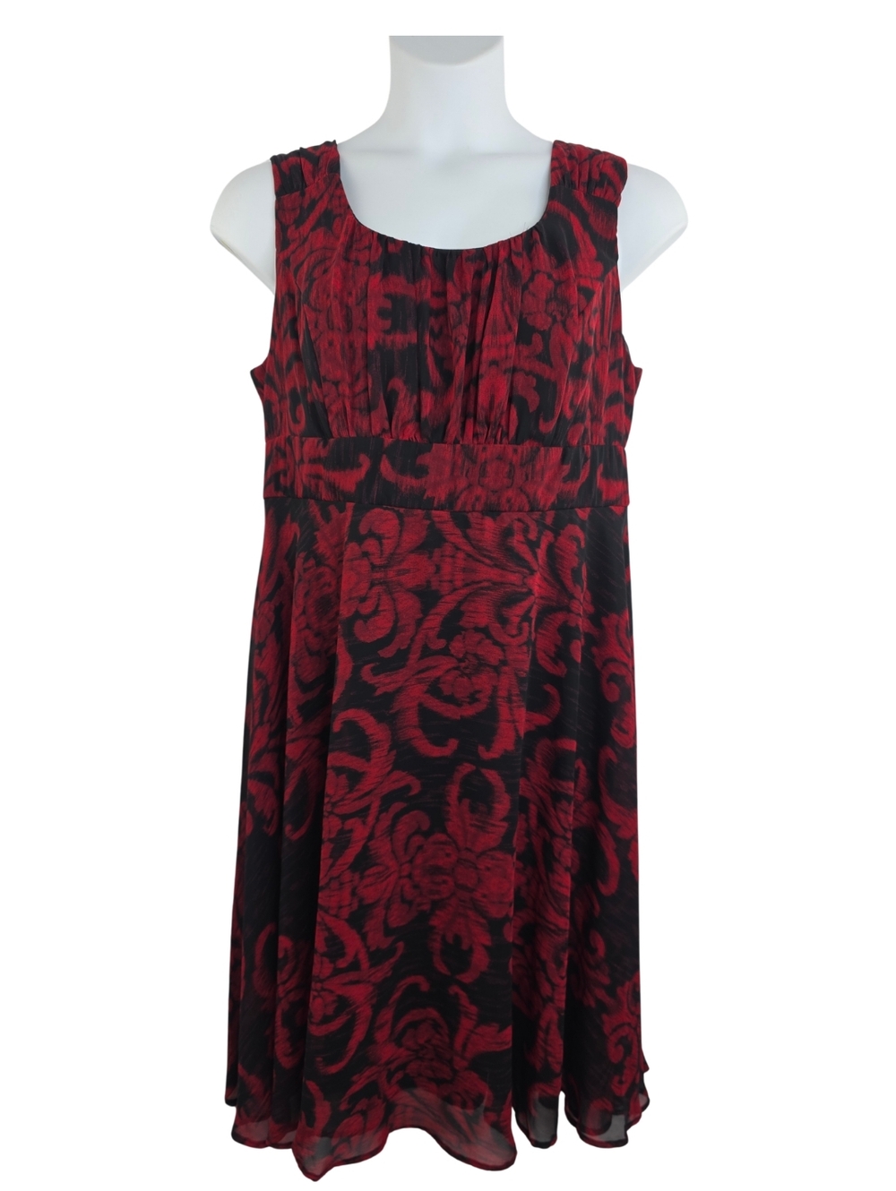 Dressbarn Size 16 Red & Black Floral Midi Dress 3667-CR